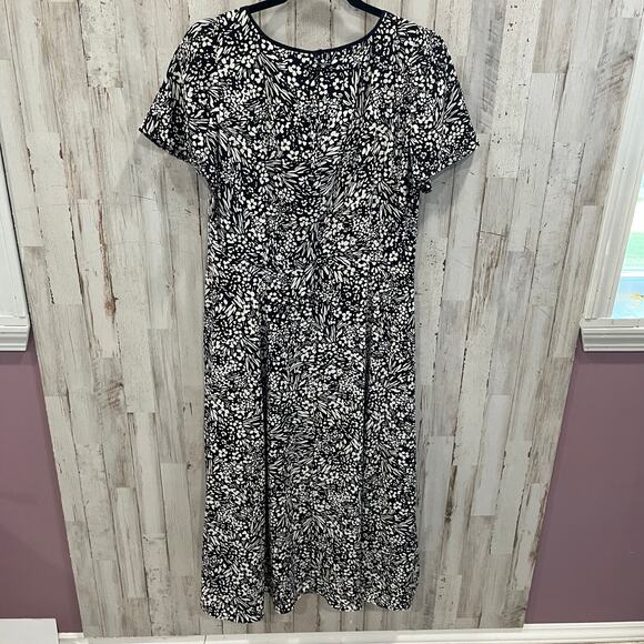 Talbots Floral Short Flutter Sleeve Buttons Retro 90s Fit & Flare Midi Dress 8 - Picture 7 of 8